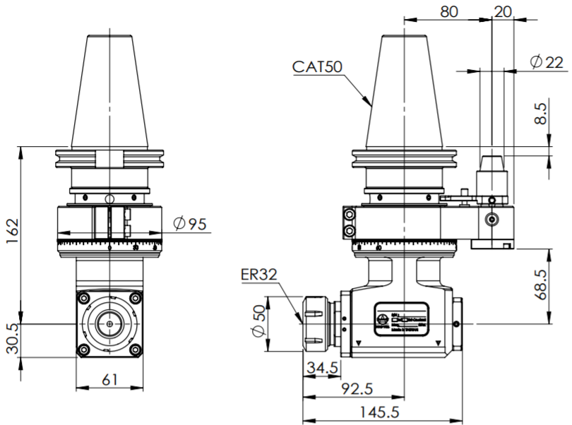 CAT50-ER32 90° CABEZA ANGULAR (TIPO AHL)