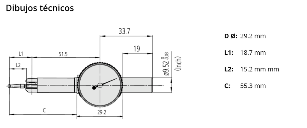 INDICADOR DE PESTAÑA 0.01", 0.0001" D= 4/9.52MM , TIPO DE BOLSILLO CON SOPORTE MITUTOYO
