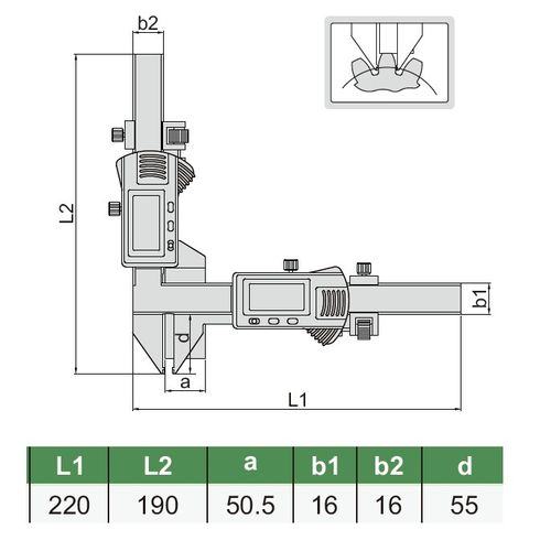 1181-M50A DIGITAL GEAR TOOTH CALIPER RANGE M5-50MM READING 0.01MM/0.0005"  (CAT A) INSIZE