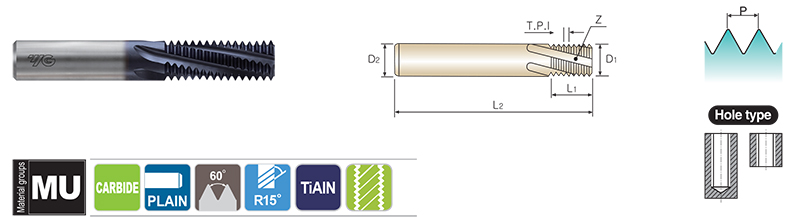 TE710 THREAD MILL UN TIALN .495X.500X1.25X3.5 12TPI YG1