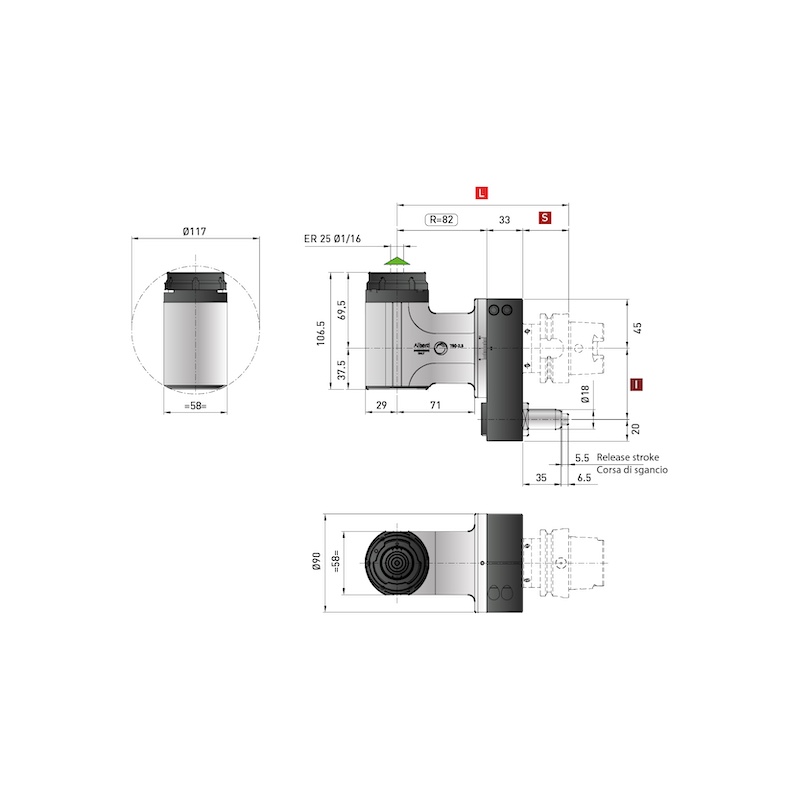 CABEZAL ANGULAR SMART CHANGE T90CN-2.5 C NEO SC2 ENTRADA CAT40 SALIDA SC2 ALBERTI