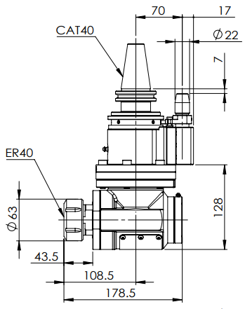 AHB-CAT40-ER40 CABEZAL ANGULAR ENTRADA CAT40 CON SALIDA ER40 A 90 GRADOS HOLDWELL