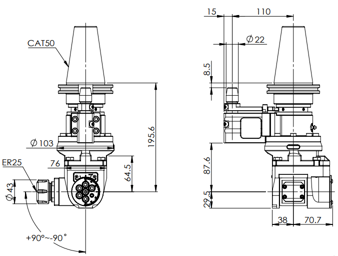 CAT50-ER 25 UNIVERSAL ANGLE HEAD TYUPE AHG HOLDWELL