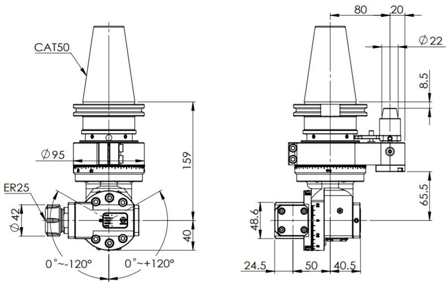 CAT50-ER 25 UNIVERSAL ANGLE HEAD TYPE AHL HOLDWELL