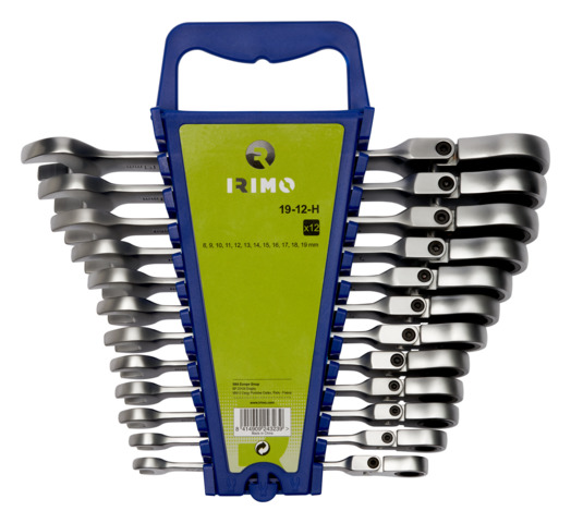 Juego de llaves combinadas de cabeza flexible con matraca y soporte, 12 piezas IRIMO una marca de SNAP ON