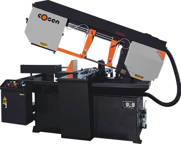 MÁQUINA SIERRA CINTA HORIZONTAL TIPO TIJERA SEMI-AUTOMATICA, CONO CORTE ANGULAR COSEN
