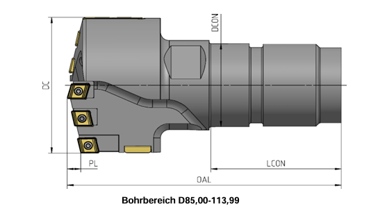 BROCA PARA BARRENADO SOLIDO CON CABEZA INTERCAMBIABLE TIPO 07 C/INS Y GUIAS DIAM 96.25mm