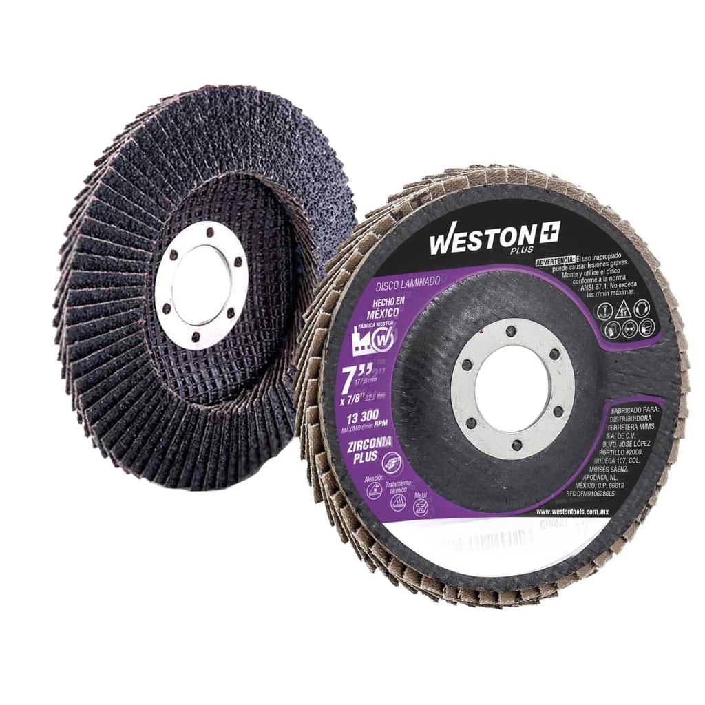 DISCO LAMINADO ZIRCONIO 7"X7/8" G60 HPWP (Precio x pieza - Empaque c/10 pzas) WESTON