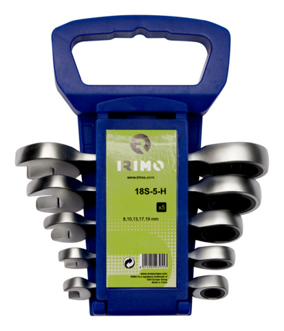[18S-5-H] Juego de llaves combinadas Stubby con matraca y soporte, 5 piezas IRIMO una marca de SNAP ON