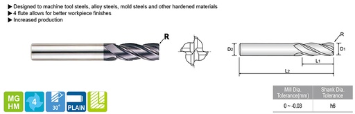 [GM819912] GM819912 X-POWER PRO 4 FLUTE LONG LENGTH CORDER RADIUS END MILL 5.0(R.5) x 6.0 x 20.0 x 60.0 YG1