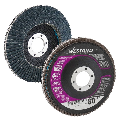 [Z-13530] DISCO LAMINADO ZIRC. 876 4-1/2" G60 WP (Precio x pieza - Empaque c/10 pzas) WESTON